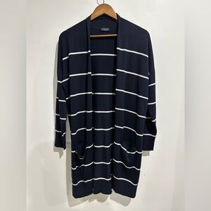 PAUL & SHARKโ Wool and Silk Blend Striped Long Lined Open Front Cardigan Size L